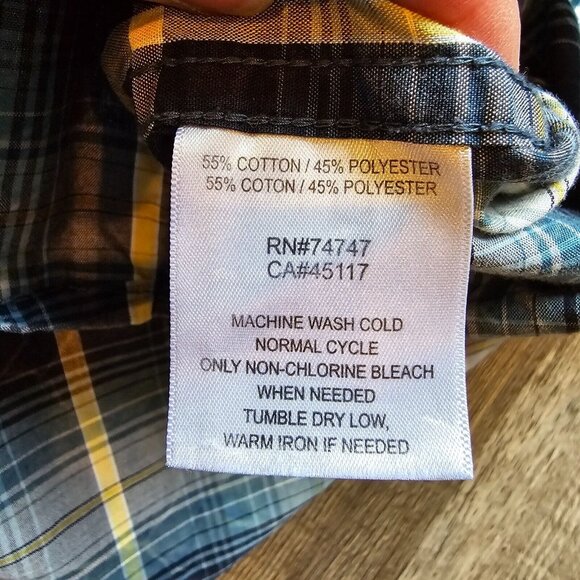 Red Head Brand Shirt Blue Mens Size Large Pearl Snap Plaid Short Sleeve Casual - Picture 10 of 14